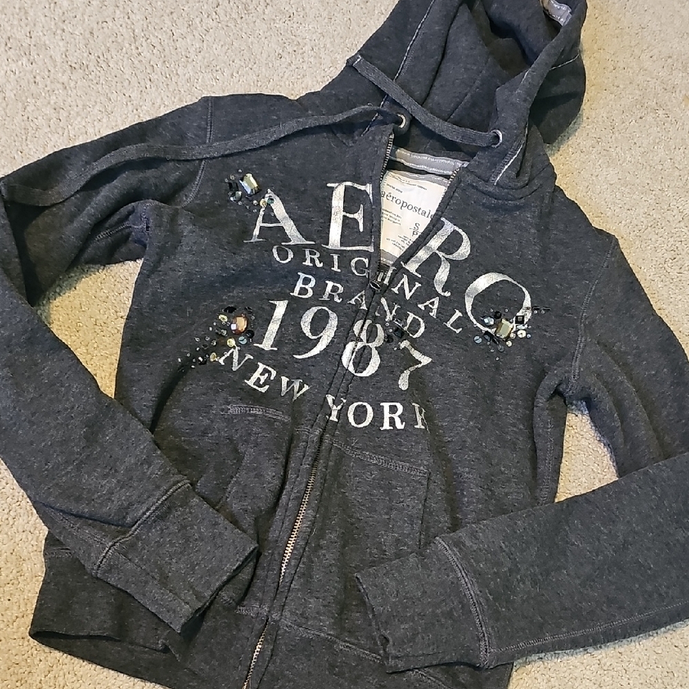 Aeropostale Charcoal Gray Label Hoodie